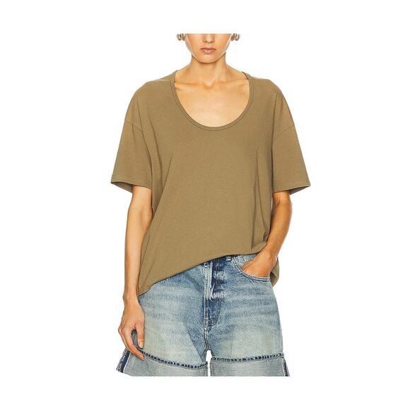 R13 Scoop Neck Green Cotton Relaxed Tee Size S - Picture 1 of 5